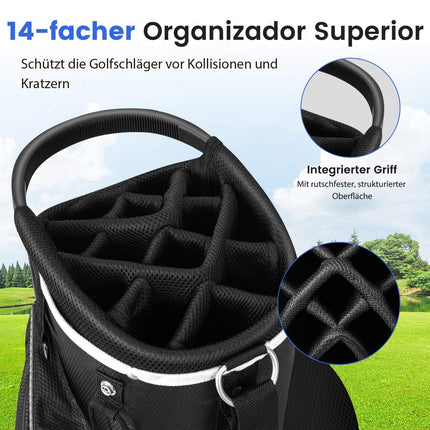 Golf Cart Bag with 14 Dividers, 9 Pockets, Cooler, Gray