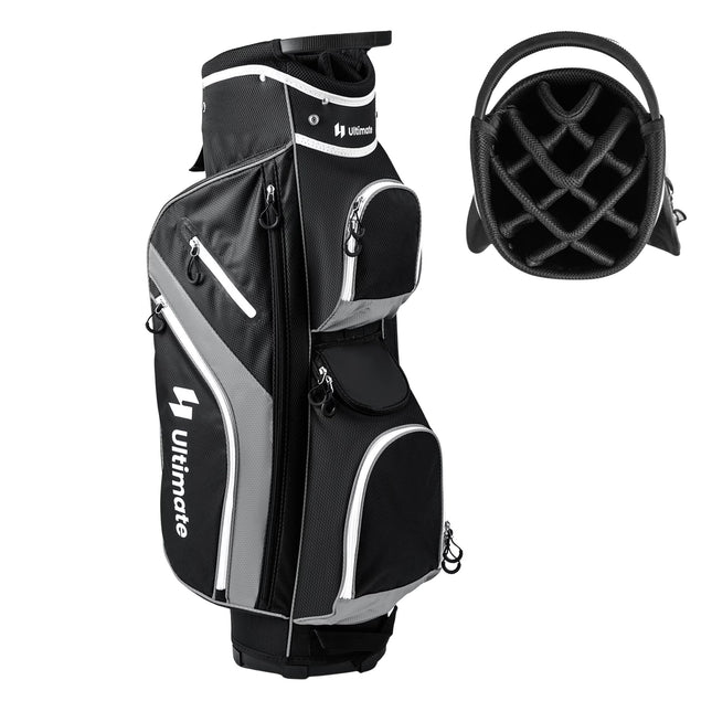 Golf Caddy Bag mit 14er-Einteilung, 9 Taschen, Kühlfach, Grau