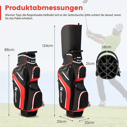 Golf Cart Bag with 14 Dividers, 9 Pockets, Red