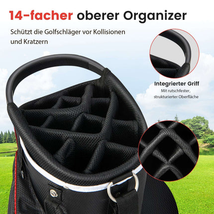 Golf Cart Bag with 14 Dividers, 9 Pockets, Red