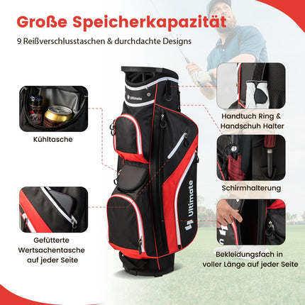 Golf Cart Bag with 14 Dividers, 9 Pockets, Red