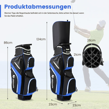 Golfbag mit 14 Fächern, Regenhaube, Blau