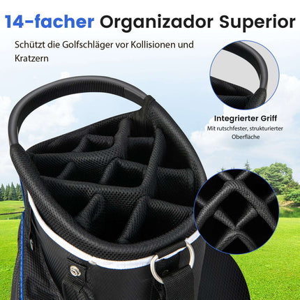 Golfbag mit 14 Fächern, Regenhaube, Blau