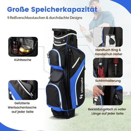 Golfbag mit 14 Fächern, Regenhaube, Blau