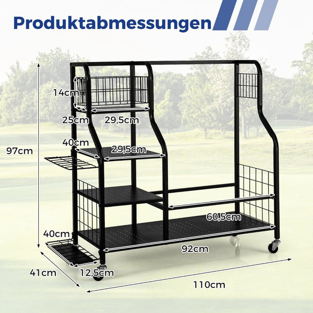 Golf-Organizer mit Rollen – fasst 2 Bags, Schläger, Ausrüstung