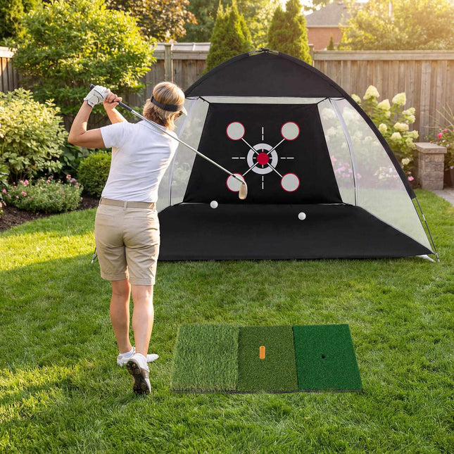 Golfová tréninková síť 314 x 179 x 199 cm s podložkou Tri-Turf