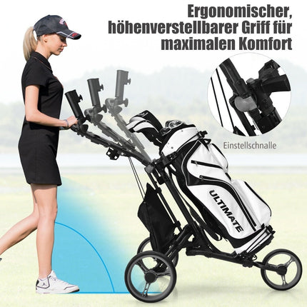 Golf Push Cart, 3-Wheel, Foldable Aluminum, Gray