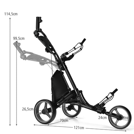 Golf Push Cart, 3-Wheel, Foldable Aluminum, Gray