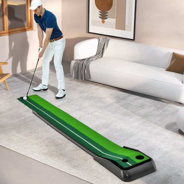 Golfová putovací podložka 250 cm, automatický návrat míčku, 2 jamky