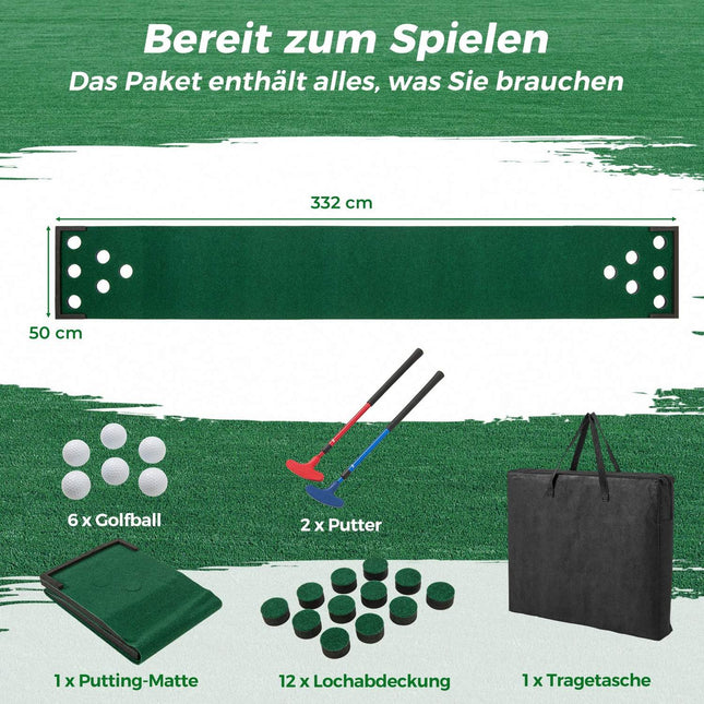Golf Putting Mat Set – Adjustable Putters, 6 Balls, 12 Covers
