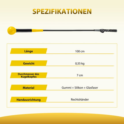 Golfschwung-Trainer, 100 cm, gewichteter Kopf, Gelb