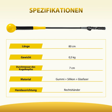Golfschwung-Trainerhilfe, 80 cm, gewichteter Kopf, Gelb
