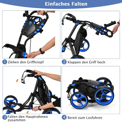 Golftrolley, 4-Rad-Golftrolley, Golfwagen, Golf, faltbarer Golf-Caddy, Golf-Push-Cart aus Aluminium, Blau