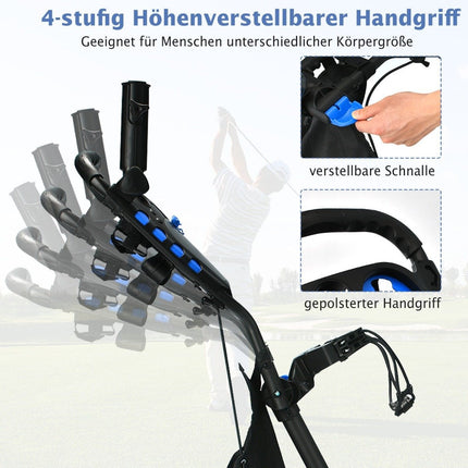 Golftrolley, 4-Rad-Golftrolley, Golfwagen, Golf, faltbarer Golf-Caddy, Golf-Push-Cart aus Aluminium, Blau