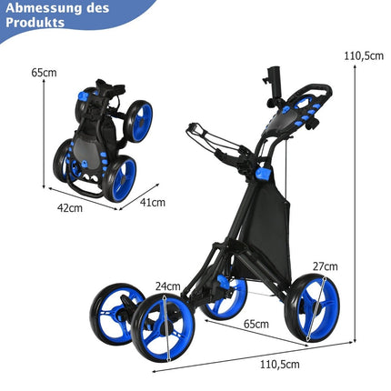 Golftrolley, 4-Rad-Golftrolley, Golfwagen, Golf, faltbarer Golf-Caddy, Golf-Push-Cart aus Aluminium, Blau