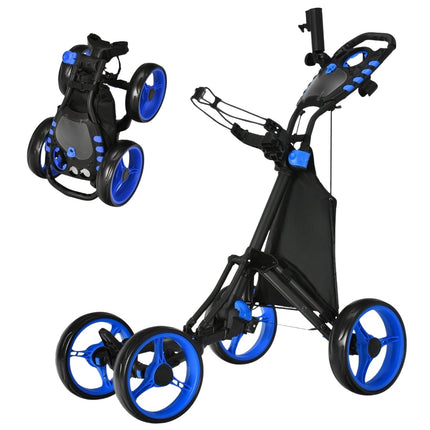 Golftrolley, 4-Rad-Golftrolley, Golfwagen, Golf, faltbarer Golf-Caddy, Golf-Push-Cart aus Aluminium, Blau
