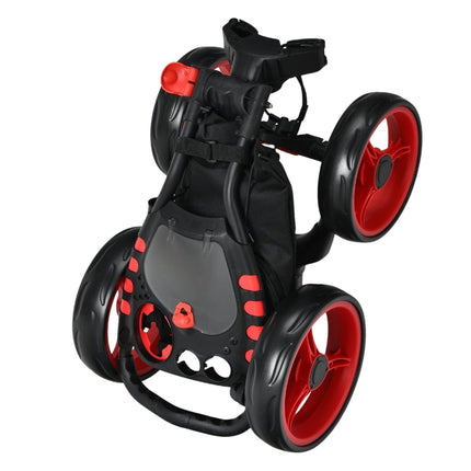 Golftrolley, 4-Rad-Golftrolley, Golfwagen, faltbarer Golf-Caddy, Golf-Push-Cart aus Aluminium, Rot