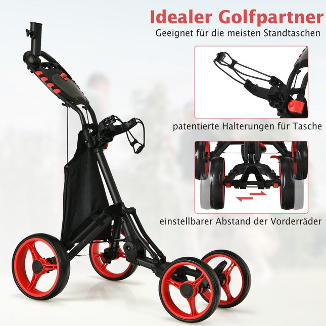 Golfový vozík 4kolový, skládací golfový caddy, push cart z hliníku, červená