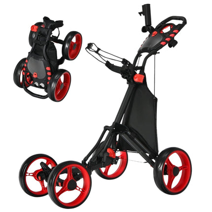 Golftrolley, 4-Rad-Golftrolley, Golfwagen, faltbarer Golf-Caddy, Golf-Push-Cart aus Aluminium, Rot