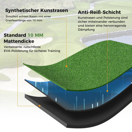 Golf-Abschlagmatte mit 2 Gummi-Tees, 2 Ausrichtungsstäben und 6 Abschlagpositionen, 152 x 117 cm, Dicke 27 mm