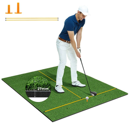 Golf-Abschlagmatte mit 2 Gummi-Tees, 2 Ausrichtungsstäben und 6 Abschlagpositionen, 152 x 117 cm, Dicke 27 mm