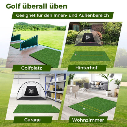 Golf-Abschlagmatte mit 2 Gummi-Tees, 2 Ausrichtungsstäben und 6 Abschlagpositionen, 152 x 117 cm, Dicke 27 mm