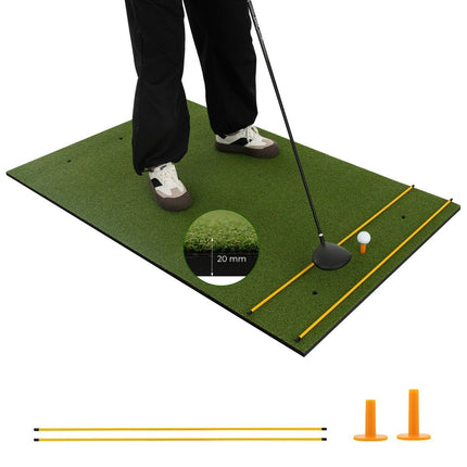 Golf tee mat 2 rubber tees and 2 alignment sticks 6 tee positions 152 x 92 cm thickness 20 mm
