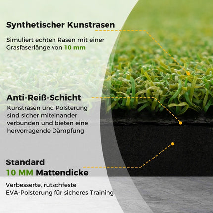 Golf tee mat 2 rubber tees and 2 alignment sticks 6 tee positions 152 x 92 cm thickness 20 mm