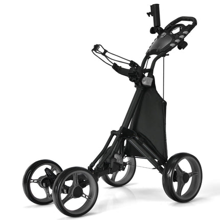 Golftrolley 4 Rad Golftrolley Golfcart Golf Faltbarer Golfcaddy Golf Push Cart aus Aluminium Grau