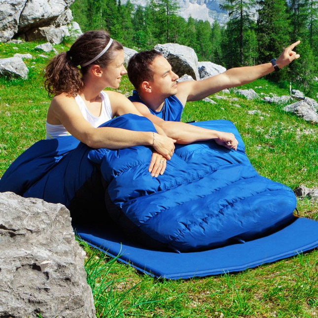 Goplus dubbele slaapzak 2 personen XL deken slaapzak slaapzak met 2 kussens zwart/blauw 220 x 150 cm-blauw