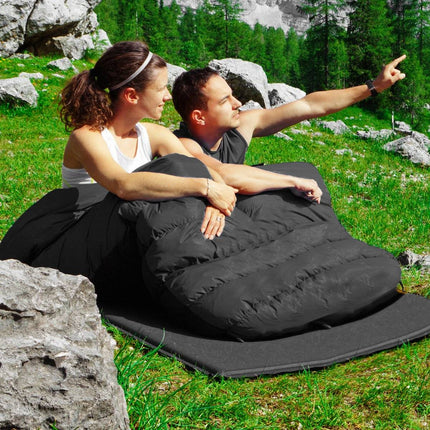 Goplus Doppelschlafsack für 2 Personen XL Deckenschlafsack mit 2 Kissen schwarz 220 x 150 cm