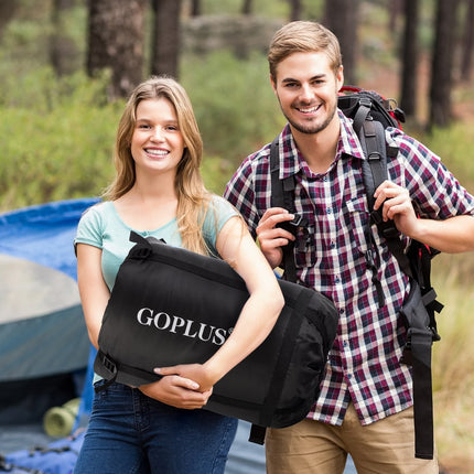 Goplus Doppelschlafsack für 2 Personen XL Deckenschlafsack mit 2 Kissen schwarz 220 x 150 cm