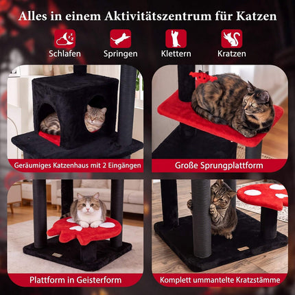 Gothic Cat Tree 144cm with Scratching Posts, Black & Red