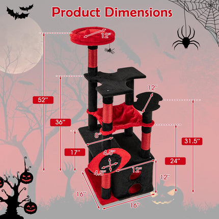 Gothic Cat Tree with Plush Perch, Scratching Posts, Black & Red