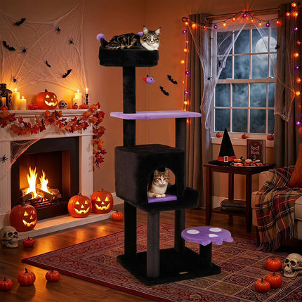 Gothic Cat Tree with Scratching Posts, Bed & Cave, 144 cm