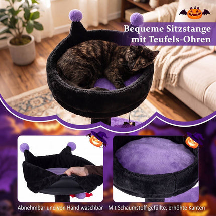 Gothic Cat Tree with Scratching Posts, Bed & Cave, 144 cm