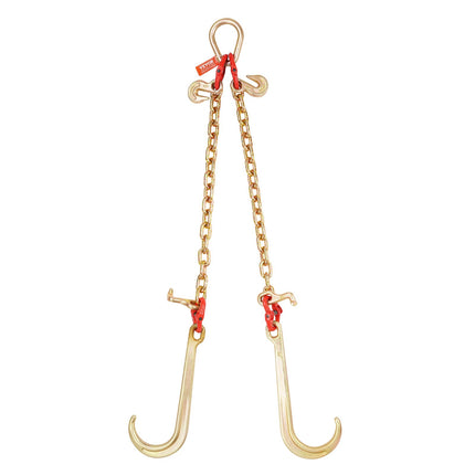 Grade 80 V Bridle Tow Chain, 3/8 in x 2 ft, J-T-Grab Hooks