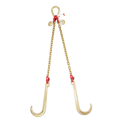 Grade 80 V-Bridle Tow Chain, 5/16 in x 2 ft, J and Grab Hooks