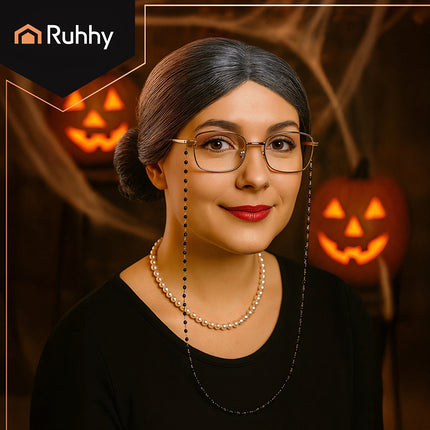 Grandma Costume Set with Wig, Glasses, and Pearls