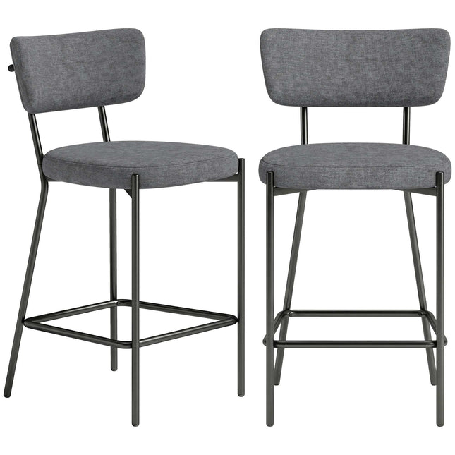 Gray Bar Stools Set of 2, Curved Back, Metal Frame