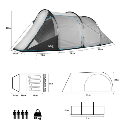 Gray Camping Tent, 2-Person, Waterproof