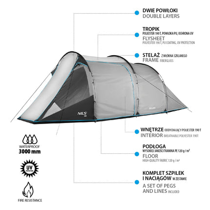 Gray Camping Tent, 2-Person, Waterproof