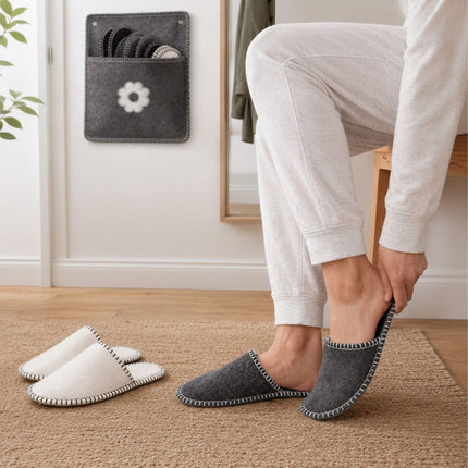 Gray Felt Guest Slippers Set, 6 Pairs with Storage Bag