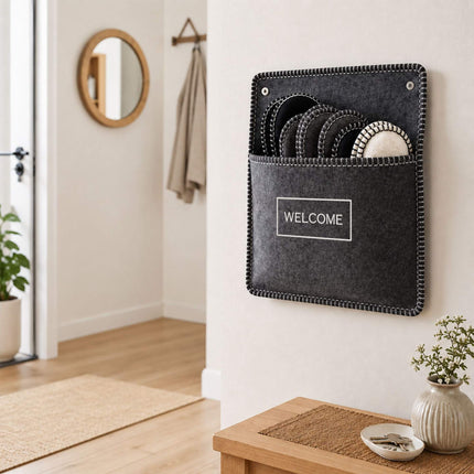 Gray Felt Guest Slippers Set, 6 Pairs with Storage Bag