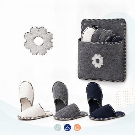 Gray Felt Guest Slippers Set, 6 Pairs with Storage Bag