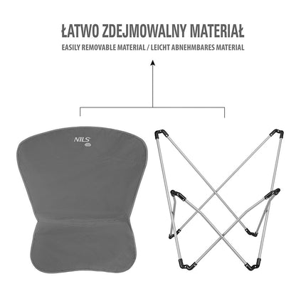 Šedá skládací kempingová židle, lehká, přenosná