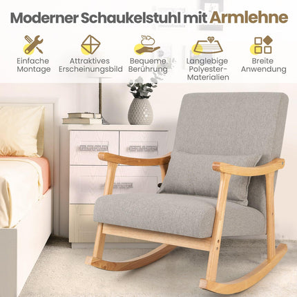 Grauer Indoor-Schaukelstuhl mit hoher Rückenlehne & Kissen