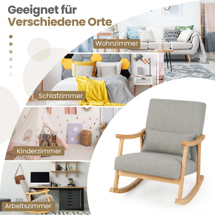 Grauer Indoor-Schaukelstuhl mit hoher Rückenlehne & Kissen