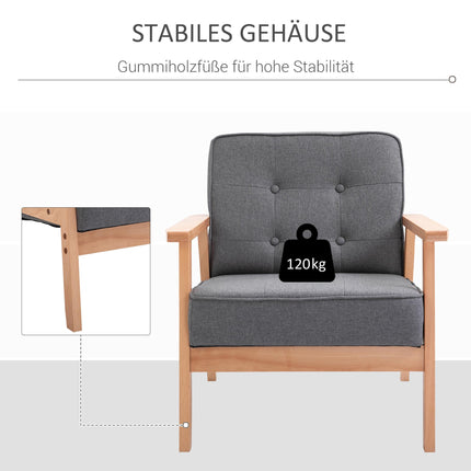 Grauer Leinen-Sessel mit Holzrahmen, 120 kg Tragkraft
