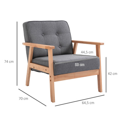 Grauer Leinen-Sessel mit Holzrahmen, 120 kg Tragkraft